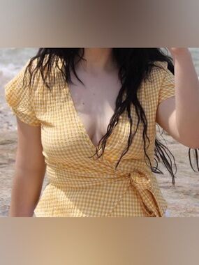 Max Studio Yellow Gingham Wrap Tunic